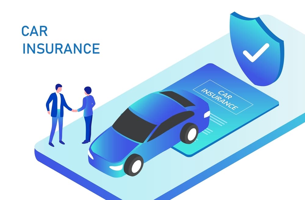 Vector illustration: Man negotiates car insurance with an agent, signing forms. Ensure your coverage is comprehensive and fair with our legal expertise.